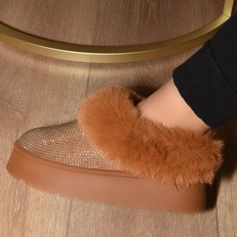 Glam Plush Platform Booties - Chestnut